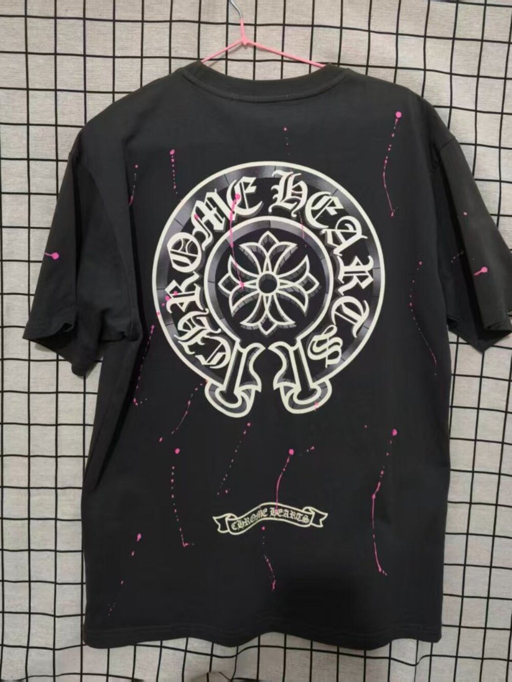 Chrome Hearts Black Pink Splash Print Unisex Short Sleeve T-shirt - Picture 9 of 9